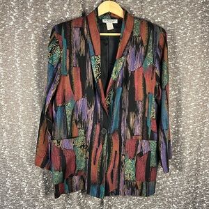 Vintage Kensington Square‎ Women Blazer Medium Artsy Button Front Blazer
